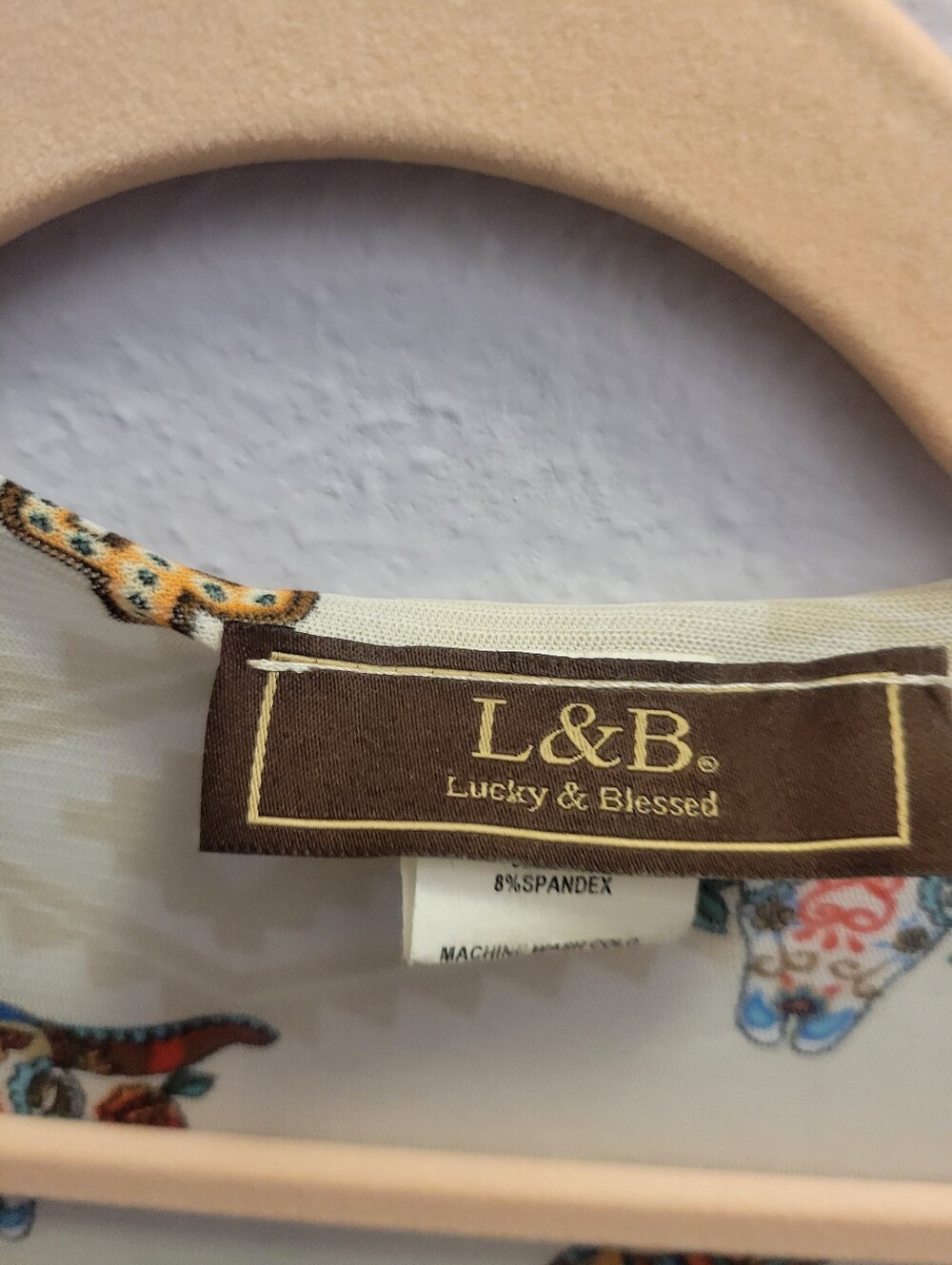 L&B Floral Accent Cream Top with Brown Label